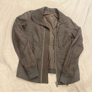 Rick Owens High Neck Intarsia Jacket in LBQ Lamb Suede, Dust